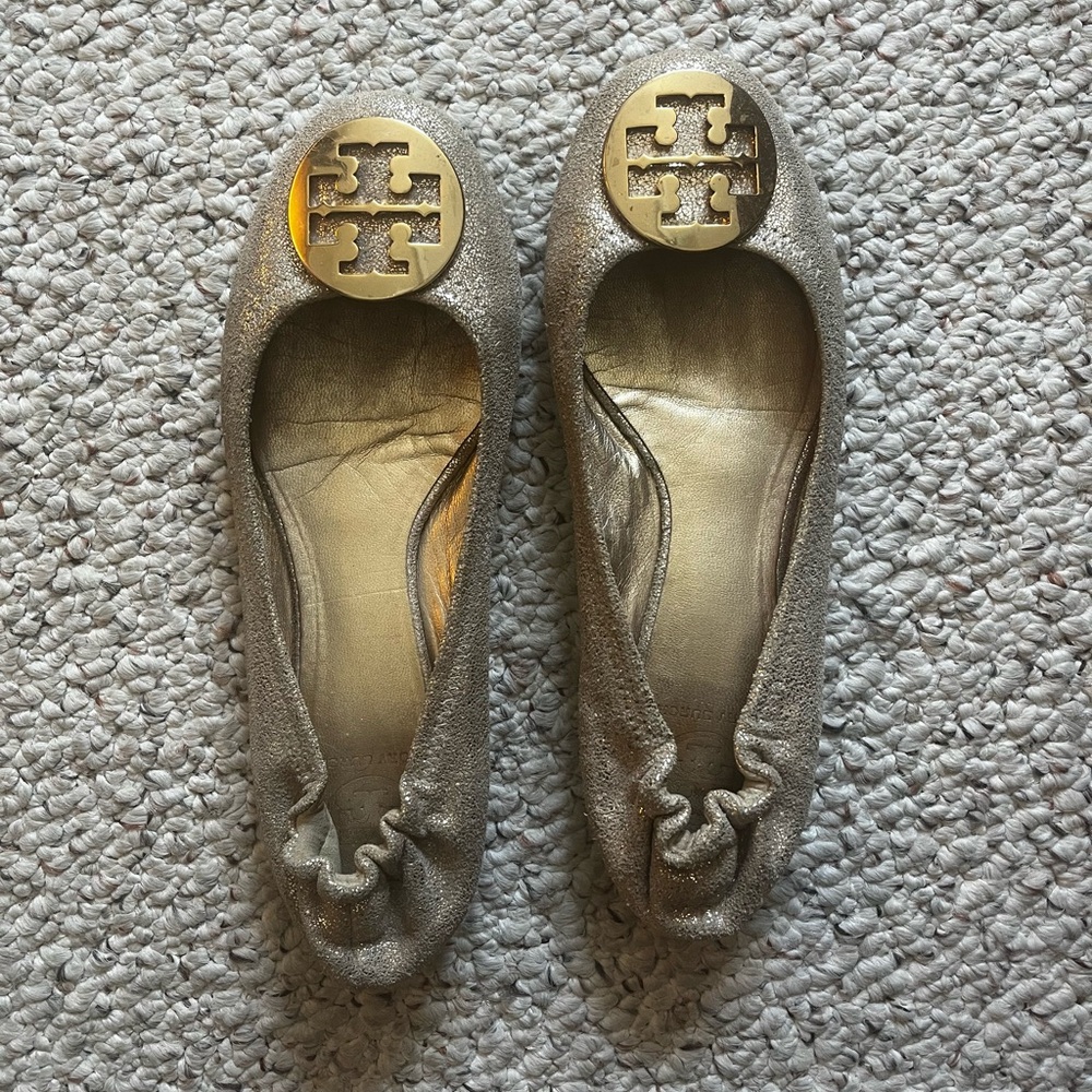 Tori Burch Gold Sparkle Flats size 9